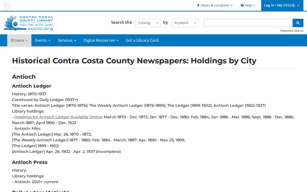 Martinez historical newspaper holdings for city directory research