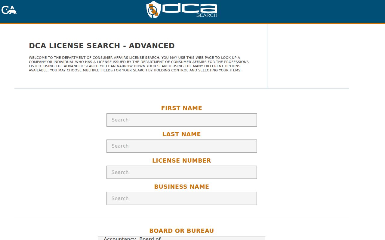 California professional license search for Martinez residents directory research