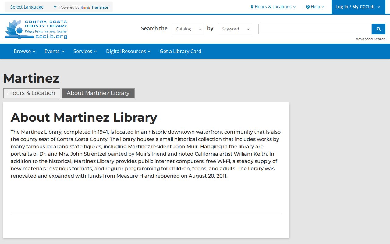 Martinez Library historical collection for the Martinez residents directory