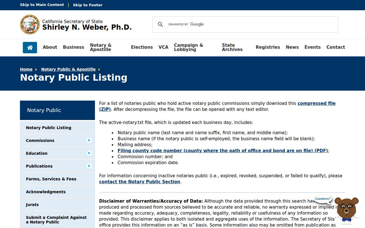 California notary listing for the Martinez resident lookup