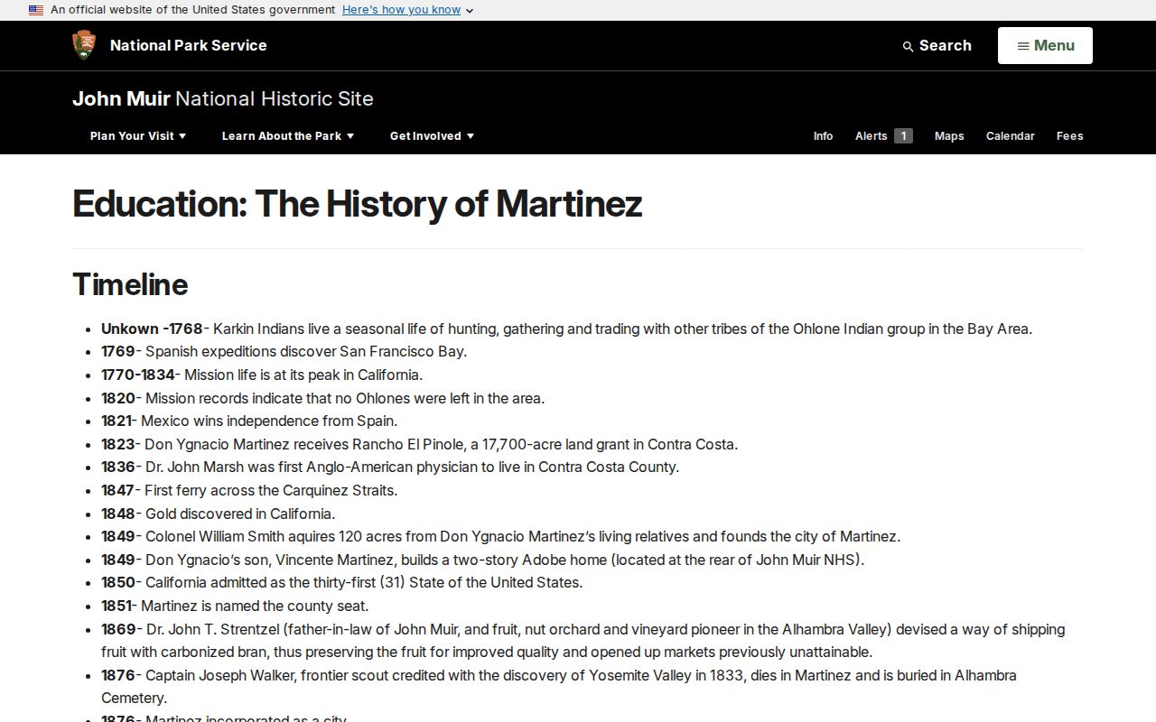 National Park Service Martinez history for the ZIP code directory